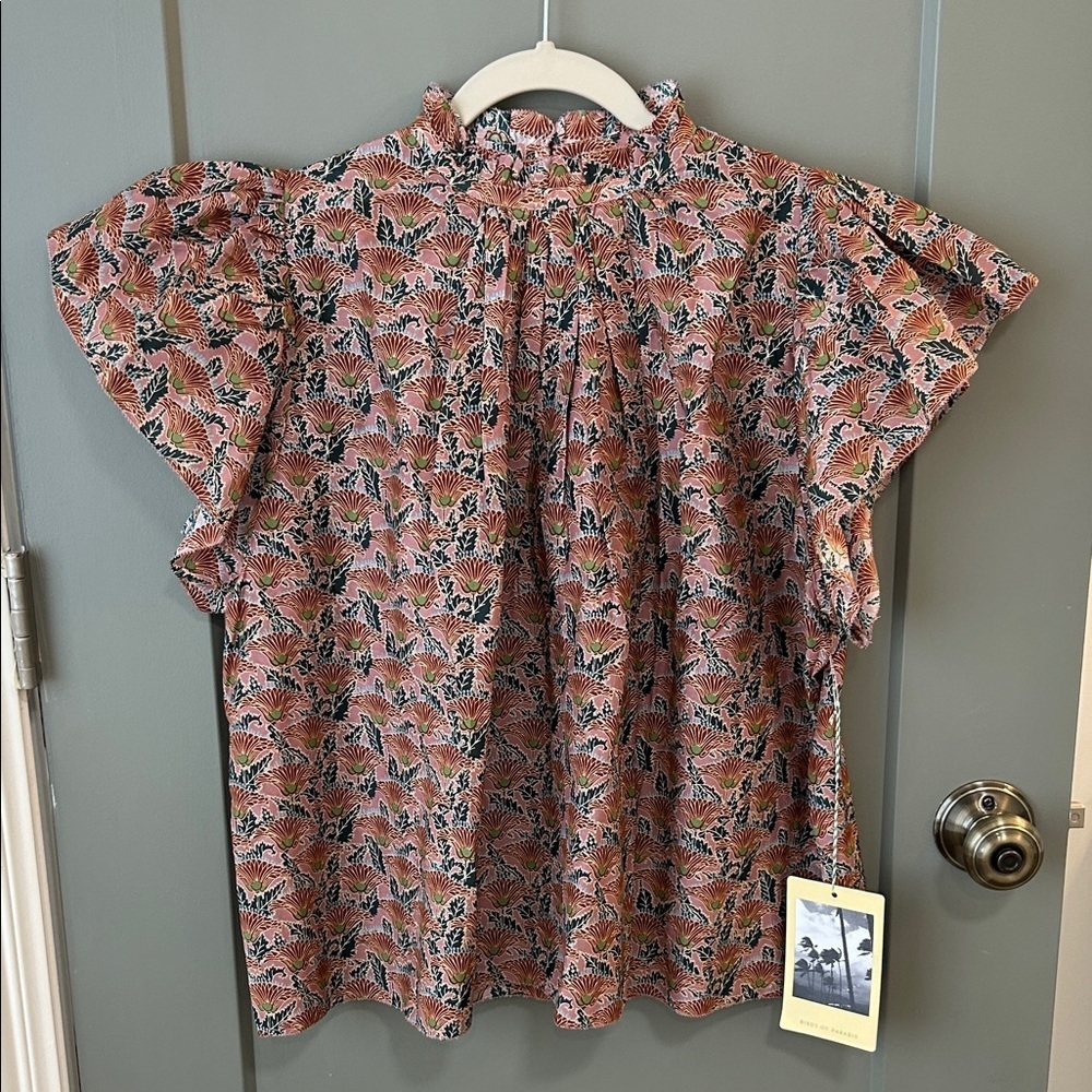 Trovata CARLA HIGH NECK  Ruffle Sleeve Blouse SIZE SMALL
